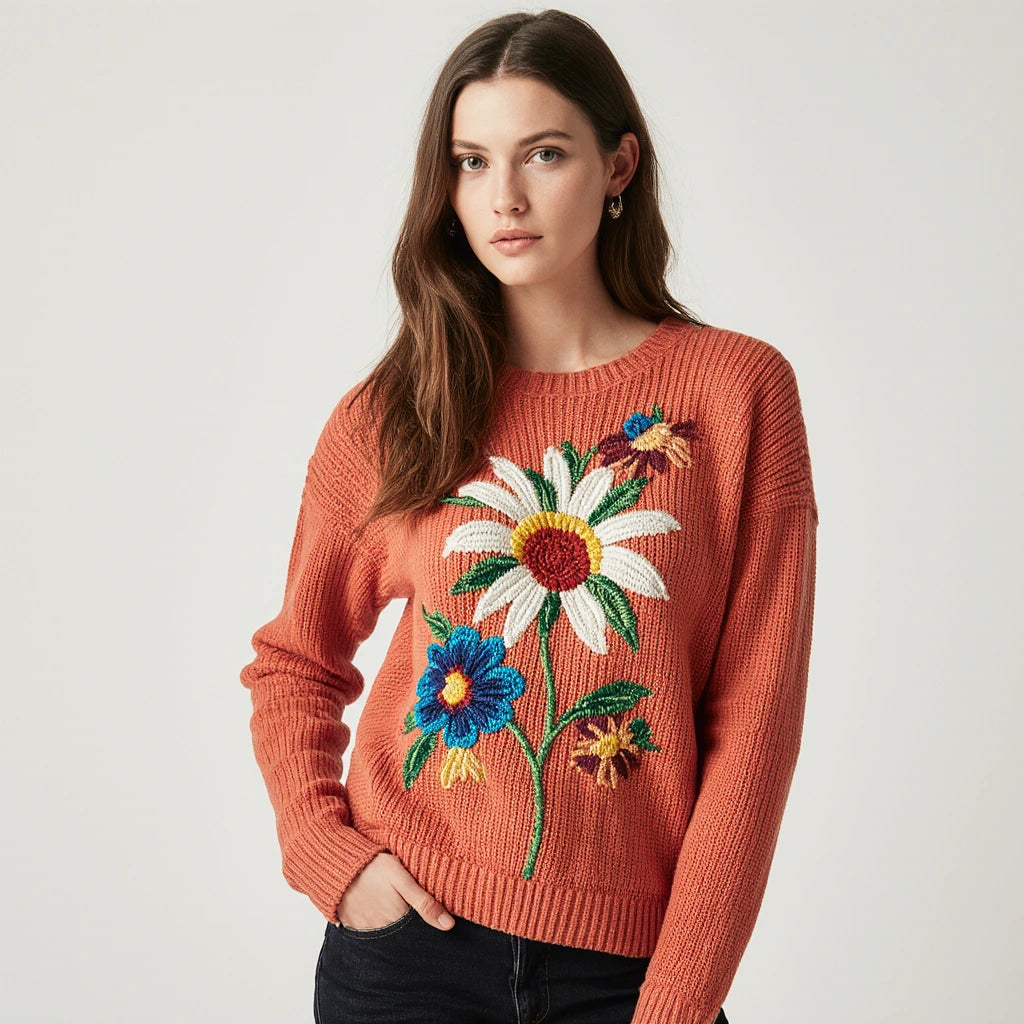 Daisy | Håndlavet broderet sweater